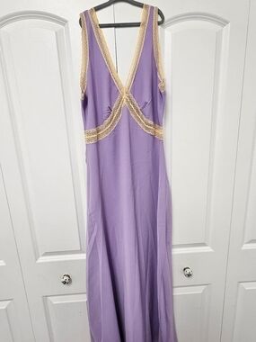 Lavender Maxi Dress with Gold Lace Trim (With Free A GIFT)